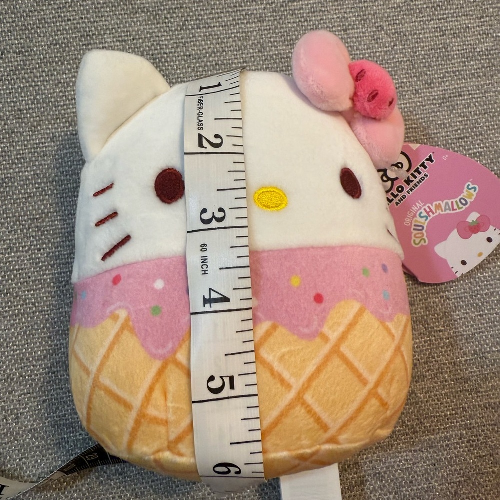Squishmallows Sanrio 5” Hello Kitty Ice Cream Cone Pink Strawberry Plush NWT - Picture 5 of 7